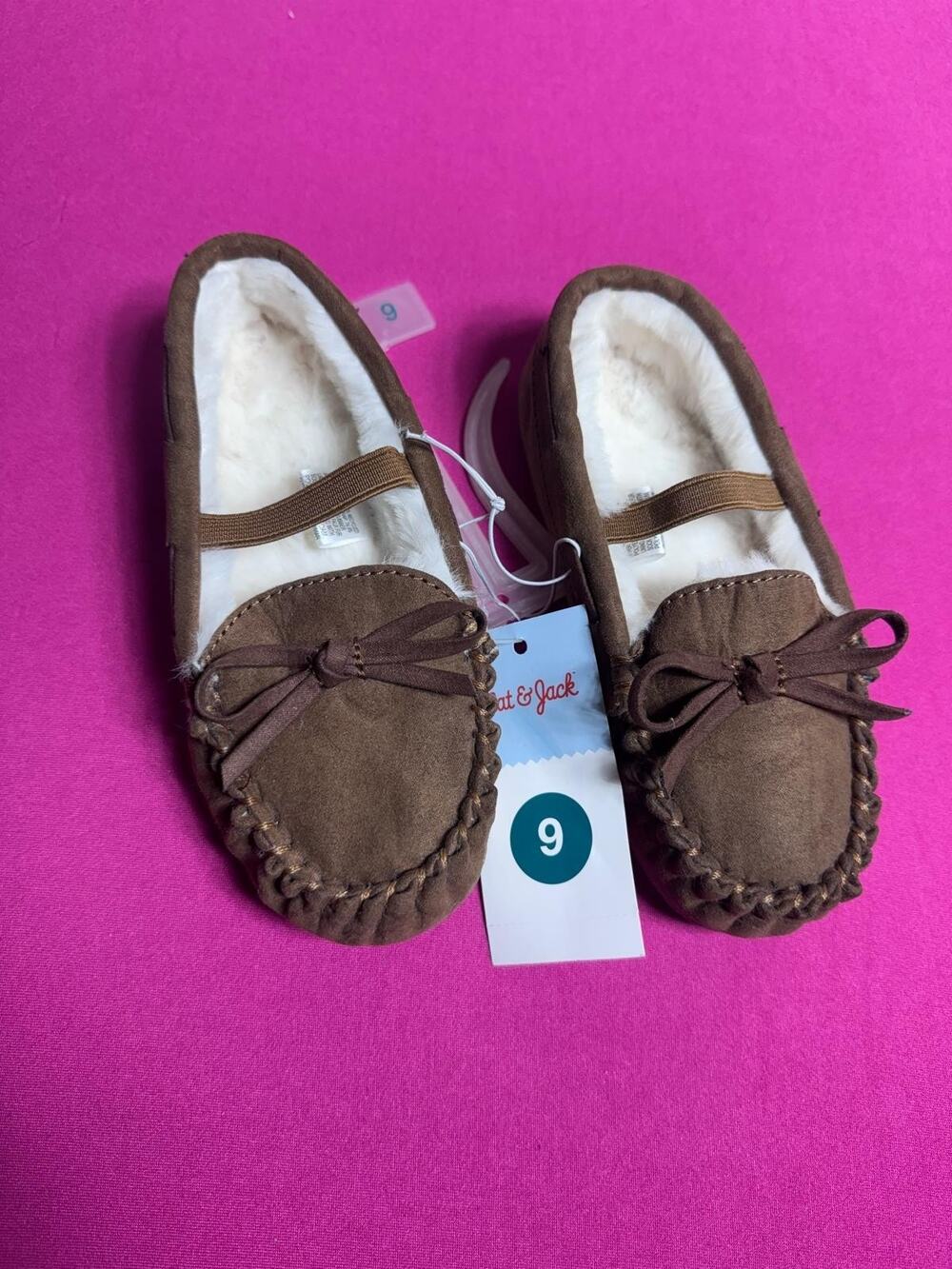 George Moccasin Slippers Brown Suede Faux Fur Lined Cozy Toddler Size 9